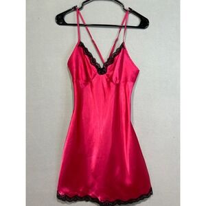 APT 9 Womens Satin Lingerie Sz M Pink Black Lace Trim‎ Criss Cross Straps Size M